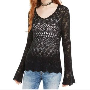 American Rag Juniors Pointelle-Knit Flared-Sleeve Sweater Black Size M